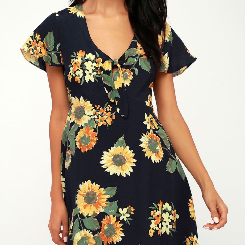 NWOT Black Swan Navy Floral Tie Front Dress